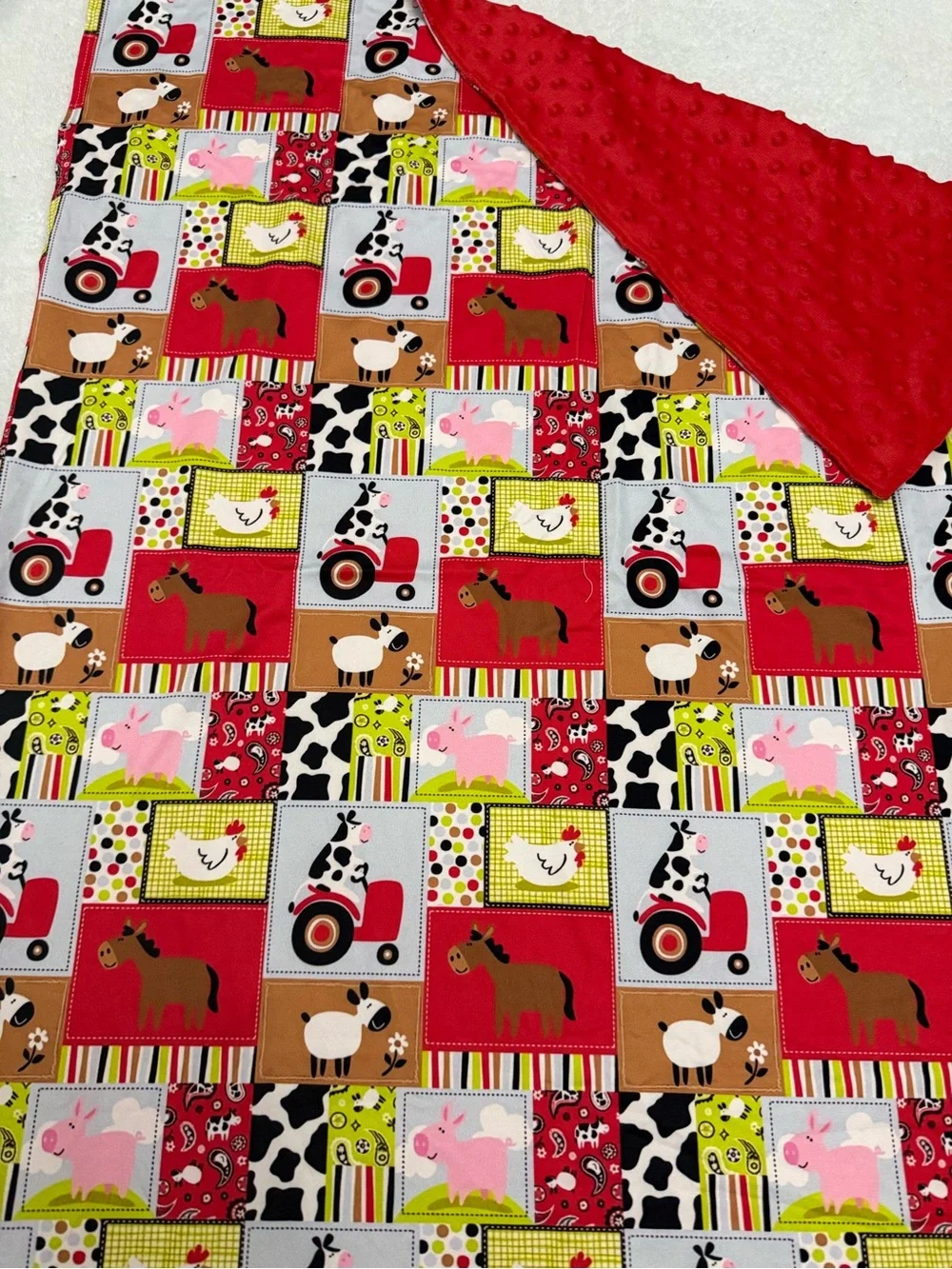 Farm Animal Patchwork Minky Dot Baby Blanket